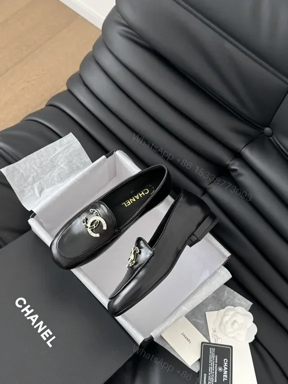 View 6 of Chic Leather Loafers with Logo Hardware - Black, Luxe Style