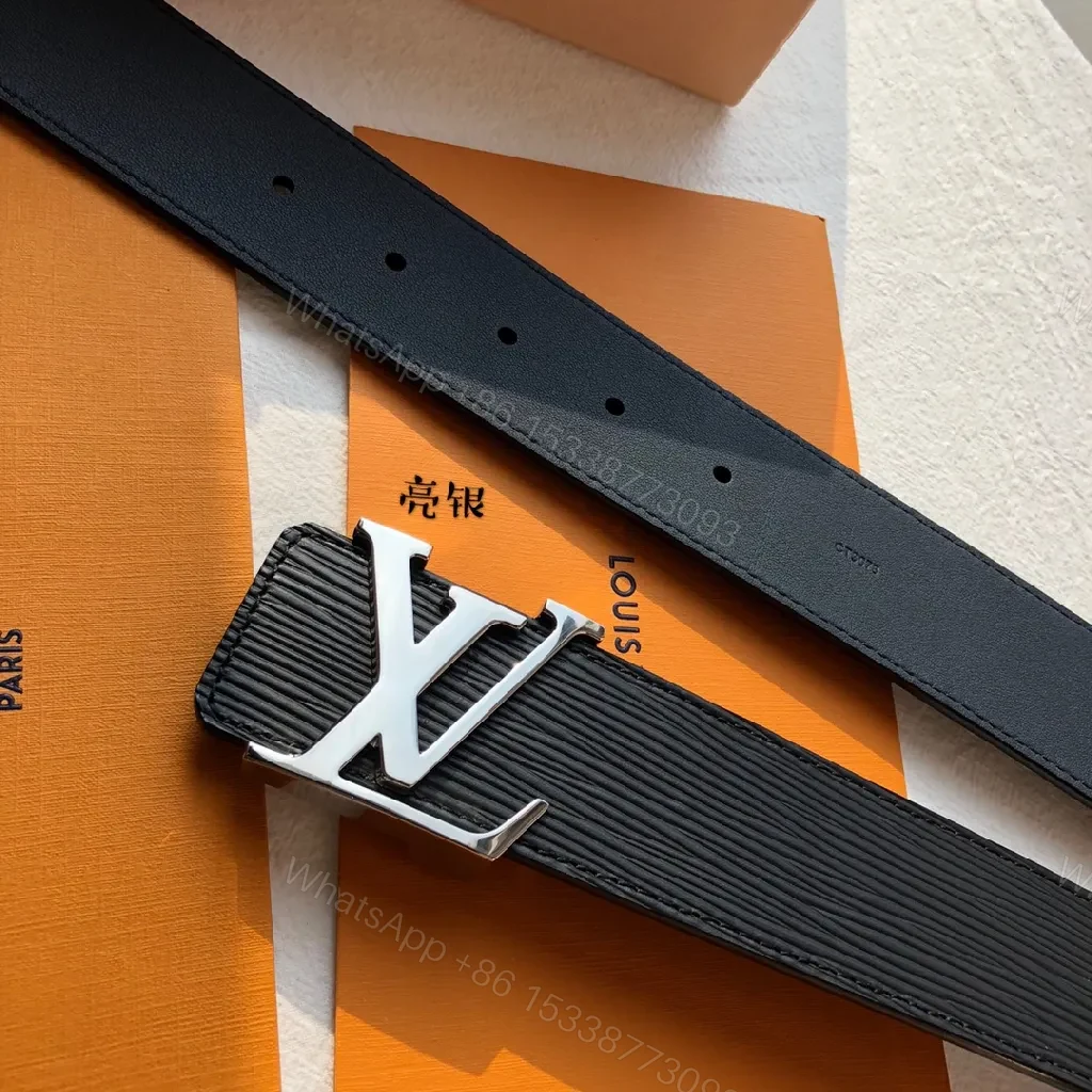 View 2 of Black Leather Belt with Signature LV-Style Buckle - Luxury Casual Belt