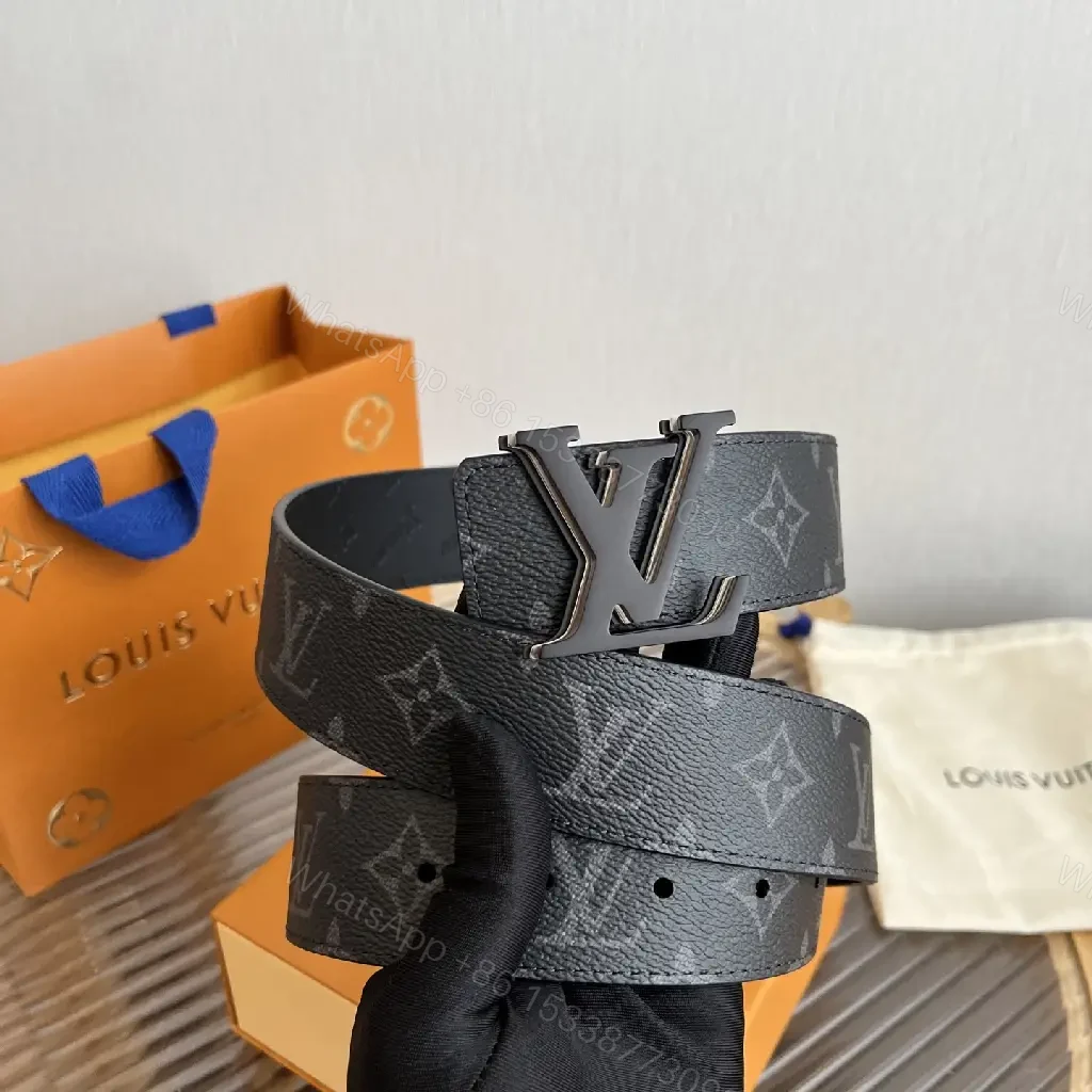 View 9 of Black Leather Belt Monogram Pattern with Gunmetal LV Buckle