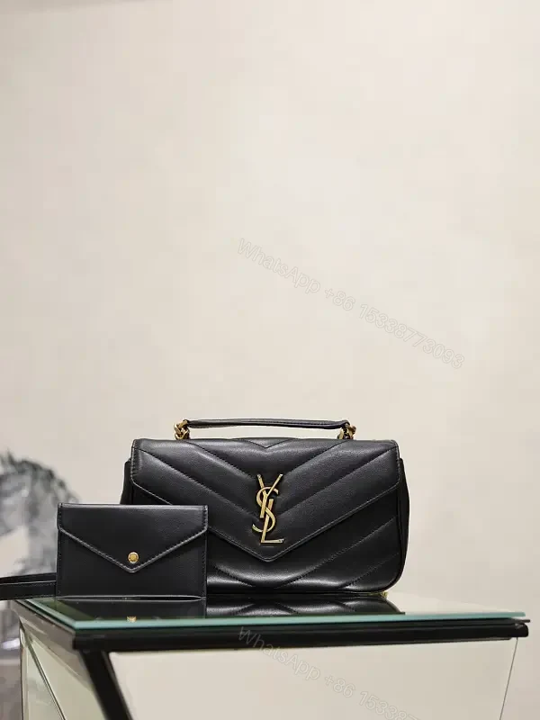 Black Leather Structured Shoulder Bag Envelope Flap with YSL Logo Product Type — view 1