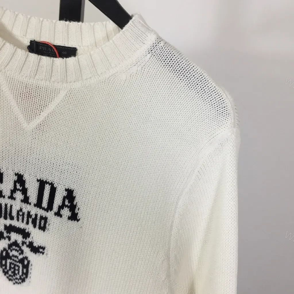 View 5 of White Knit Crew with Premium Logo Detail Knitwear Top
