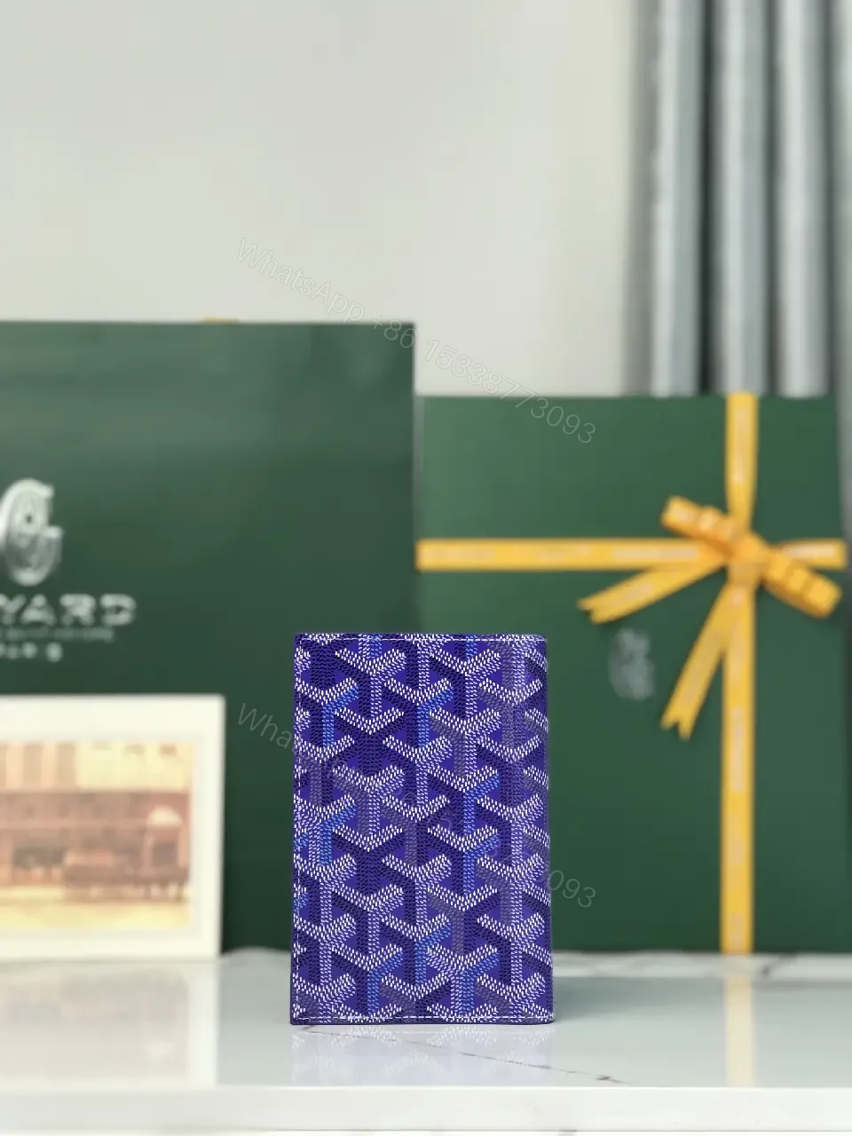 View 3 of Blue Card Geometric Pattern Vertical with GOYARD Branding