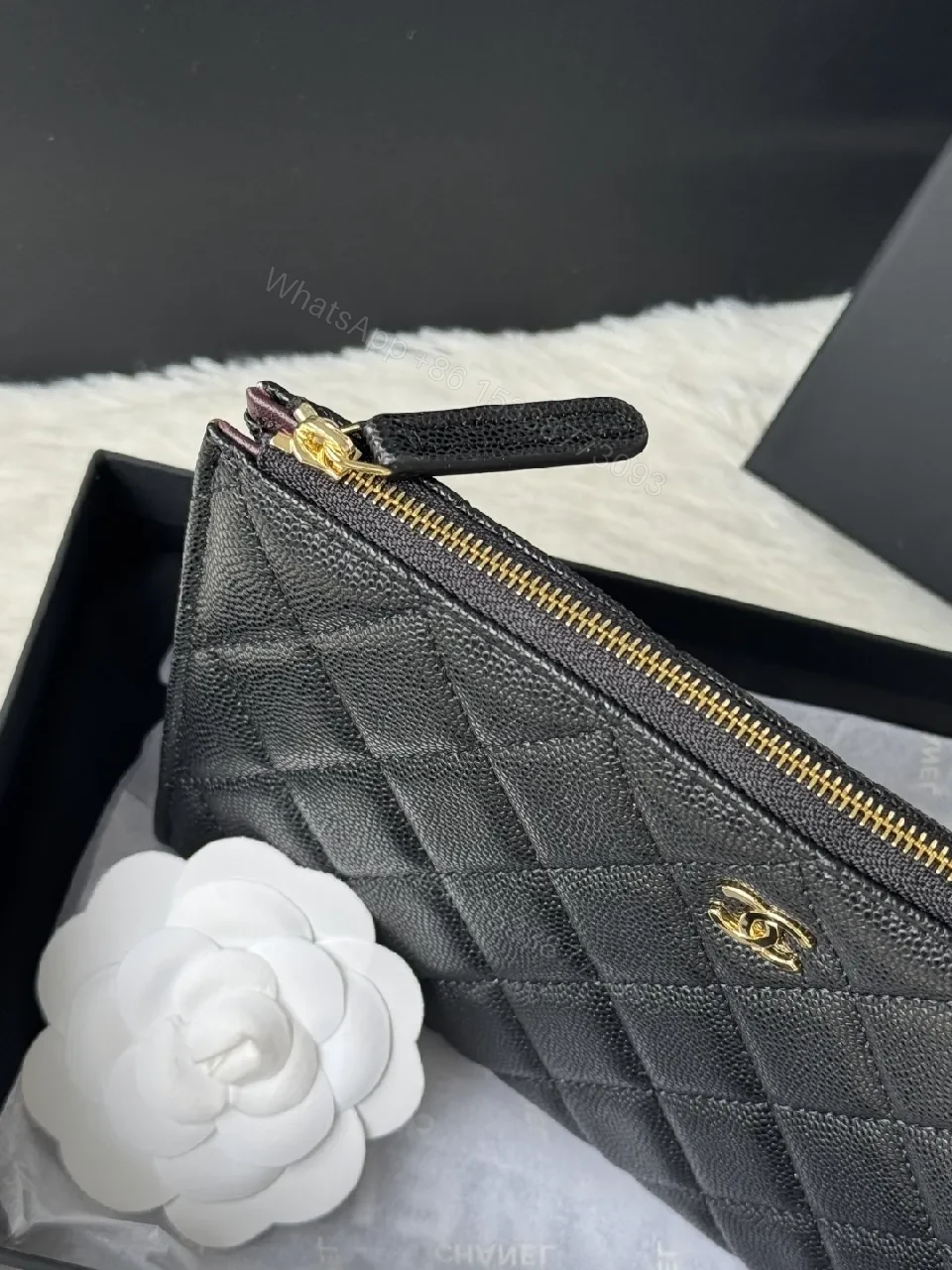 View 6 of Quilted Black Leather Wallet with Gold Hardware Luxe