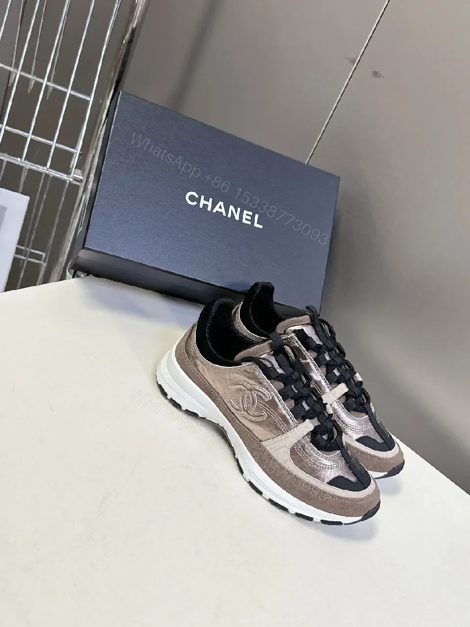 View 5 of Metallic Taupe High-Top Sneakers with Lux Texture and Comfort