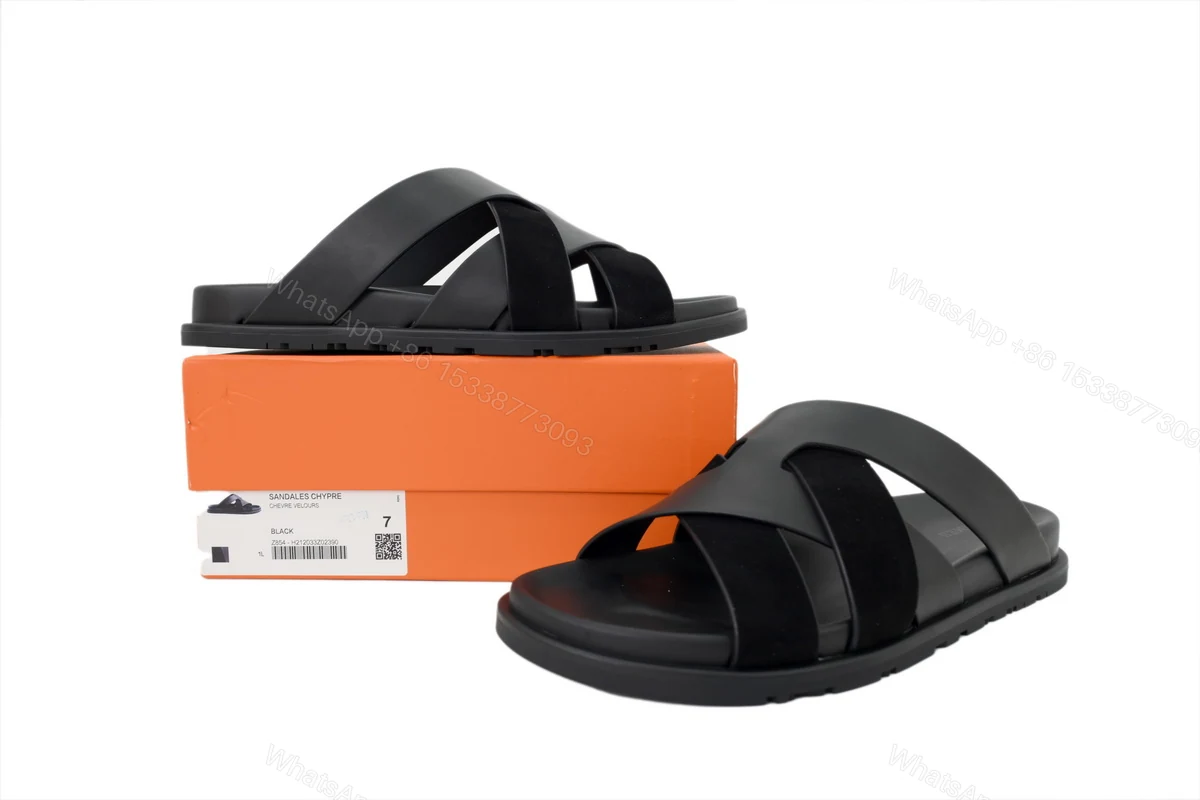 View 7 of HERMES Black Cross Strap Slides