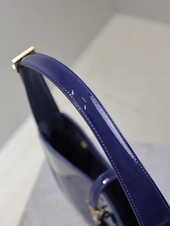 View 2 of Navy Satin-Gloss Crossbody with Gold YSL Hardware