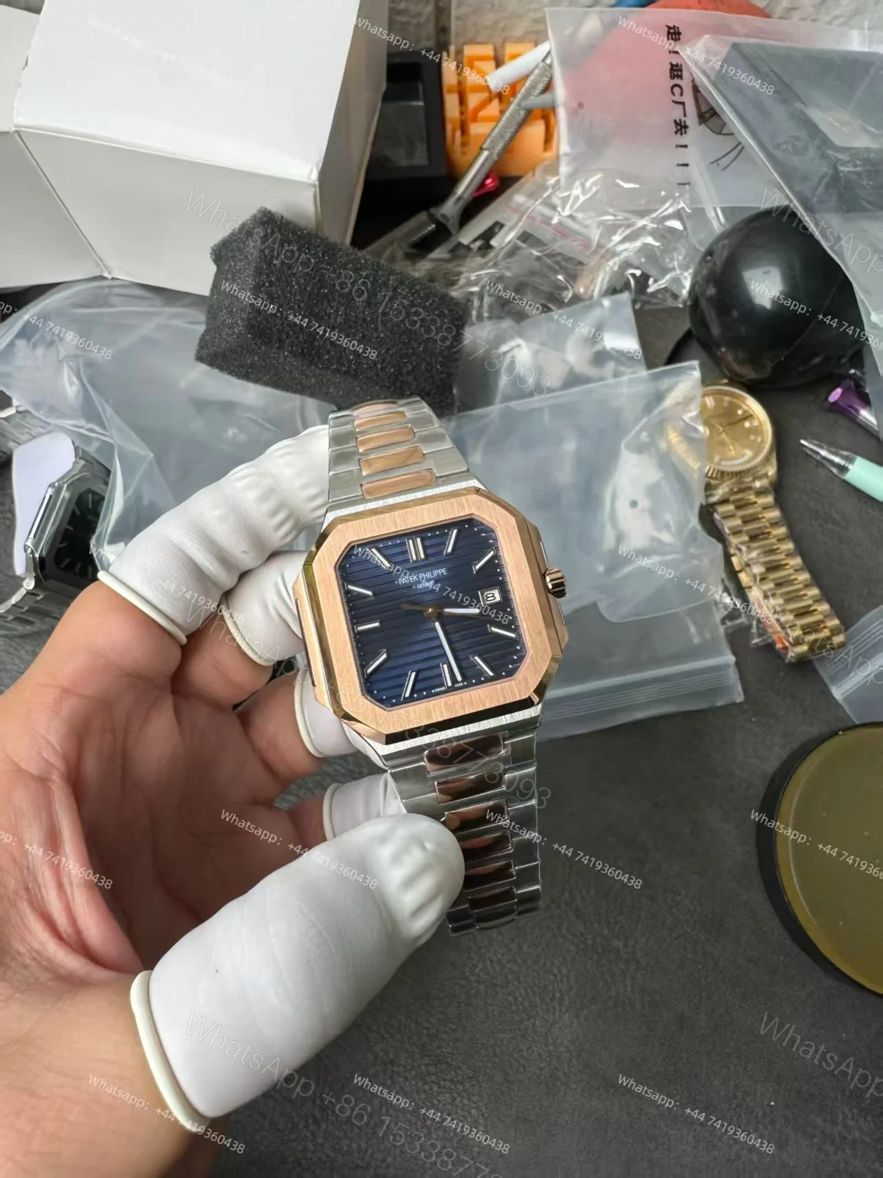 View 2 of Patek Philippe Super Clone Cubitus 5821/1AR-001 Gold & Steel Blue Dial 45MM