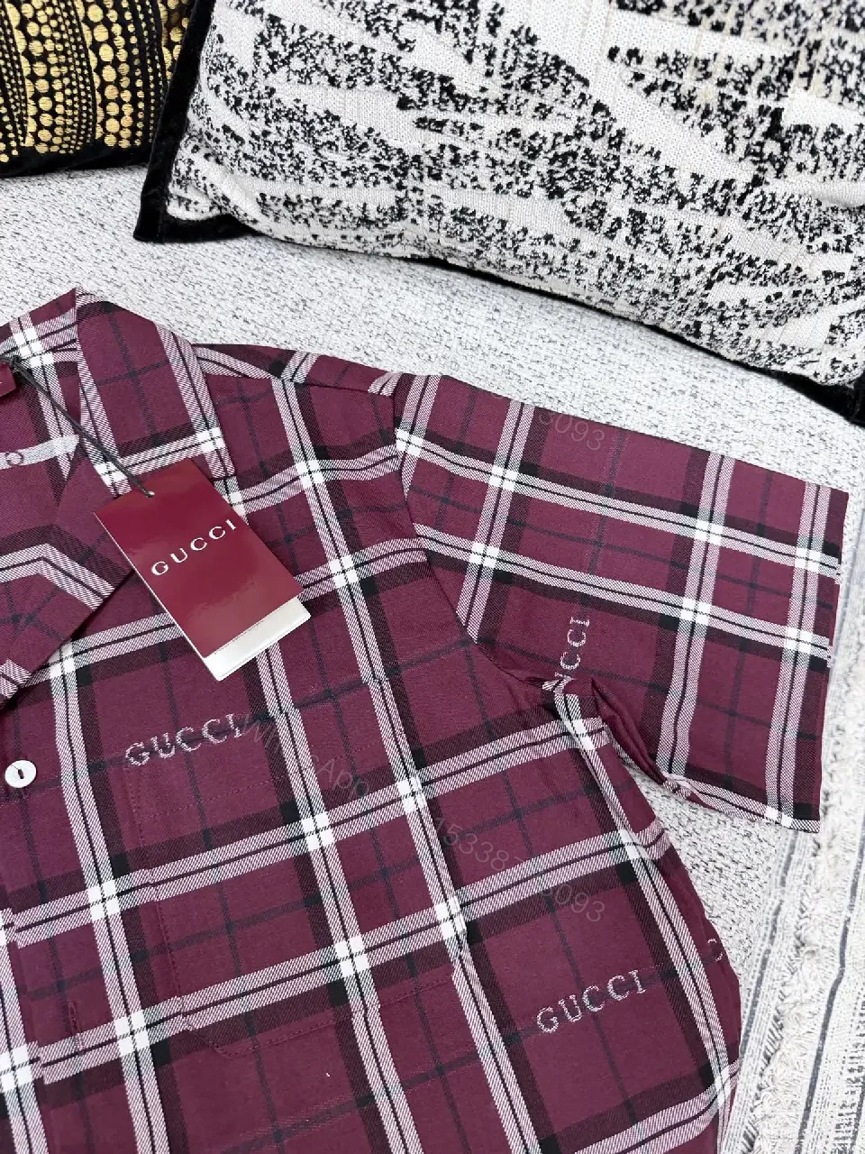 View 11 of Burgundy Plaid Button-Up — Premium Casual Camp Collar Shirt
