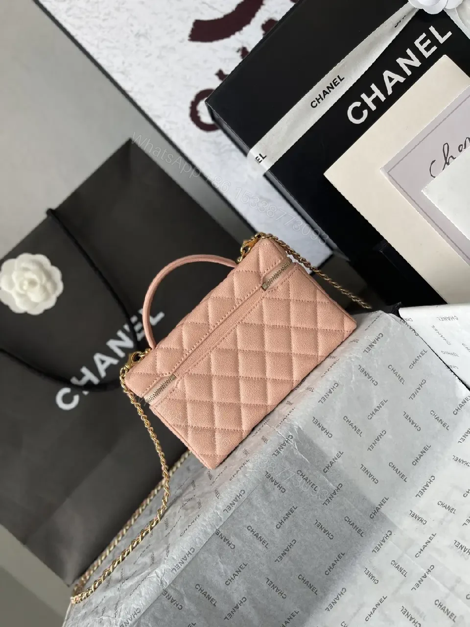 View 8 of Pearl Pink Quilted Chain Bag: Everyday Luxury