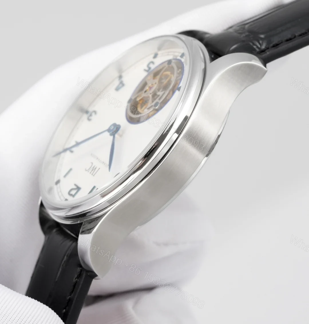 View 6 of Iwc Portugieser Replica 42MM Premium Steel Case Black Leather Strap Edition RG-IWC-TOURBILLON-WHITE-42