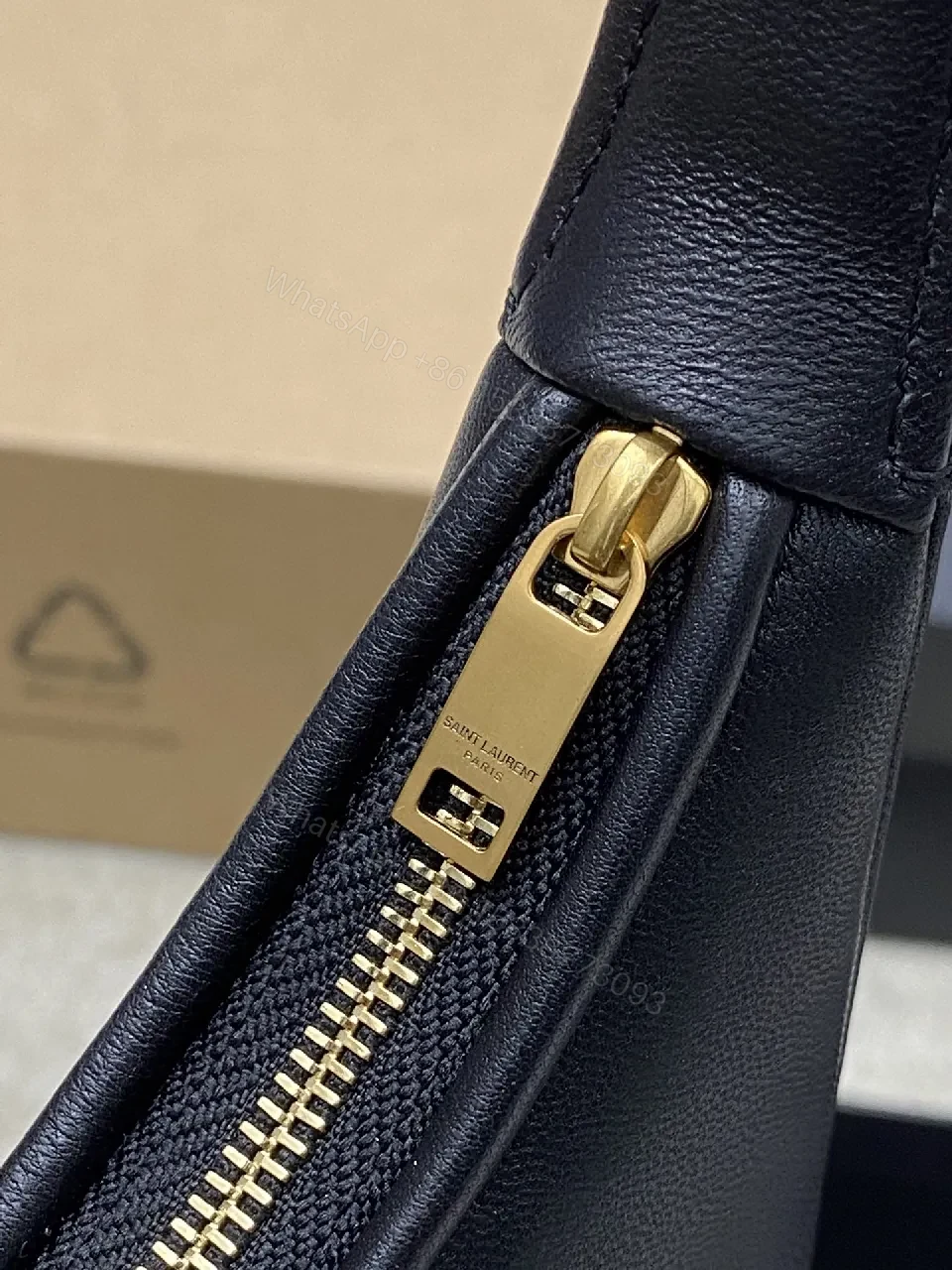 View 6 of Elegant Black Leather Satchel with Gold Logo