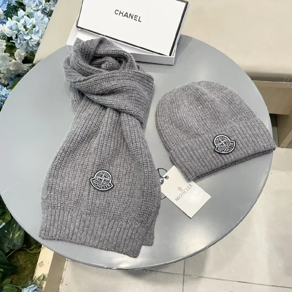 View 4 of Gray Knit Set: Structured Warmth Beanie & Scarf Duo