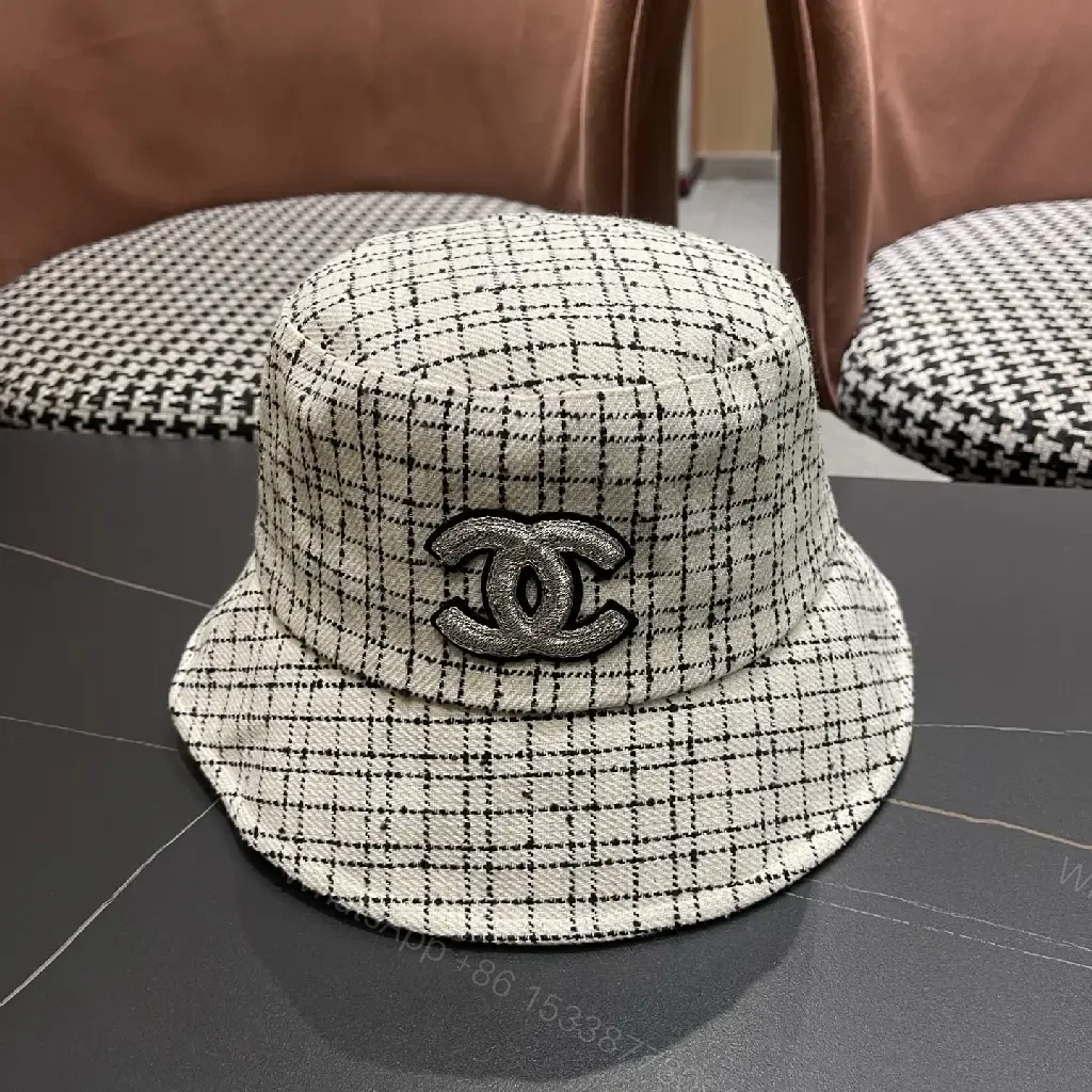 View 8 of Tweed Cap: Luxury Grid Pattern with Logo Badge