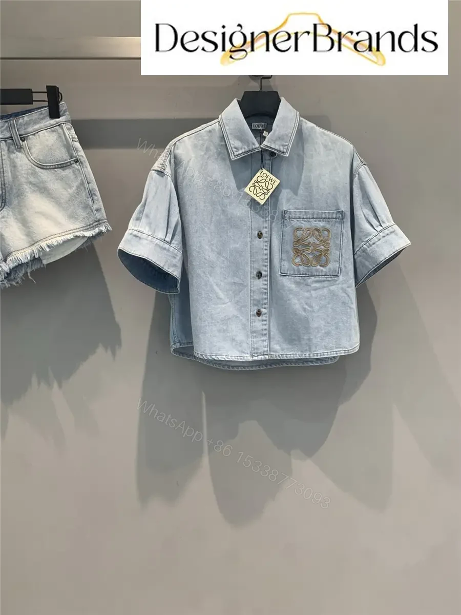 LOEWE Paula Ibiza Anagram Embroidered Cropped Denim Shirt — view 1