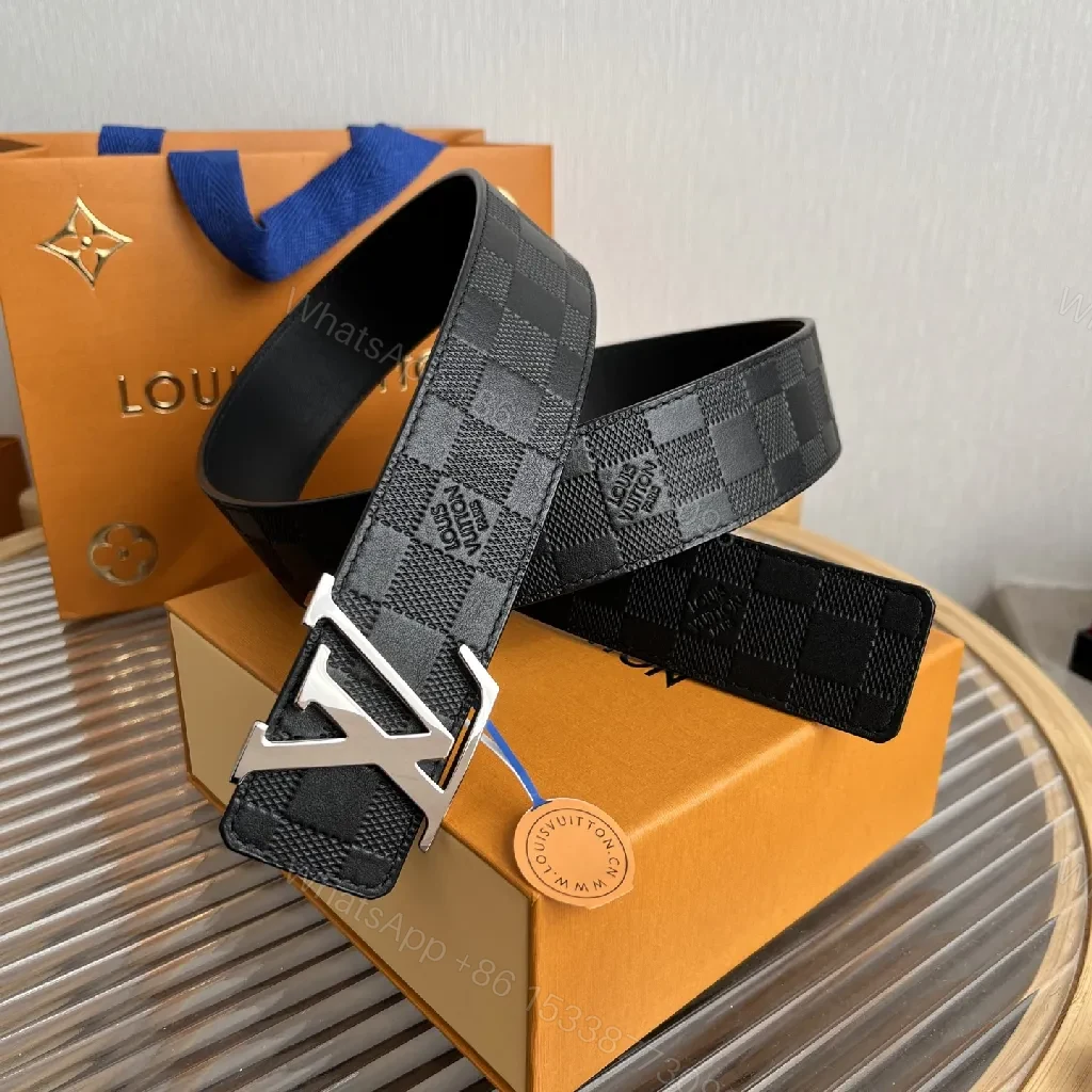 View 7 of Black + Leather + Modern + Checker Texture & Silver Buckle + Belt