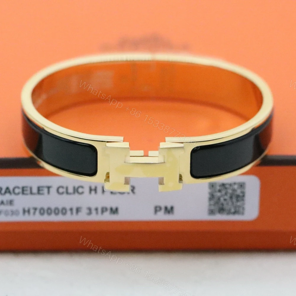 View 5 of 高仿Hermes*ClicH系列H700001F01鍍金琺瑯手鐲黑金色