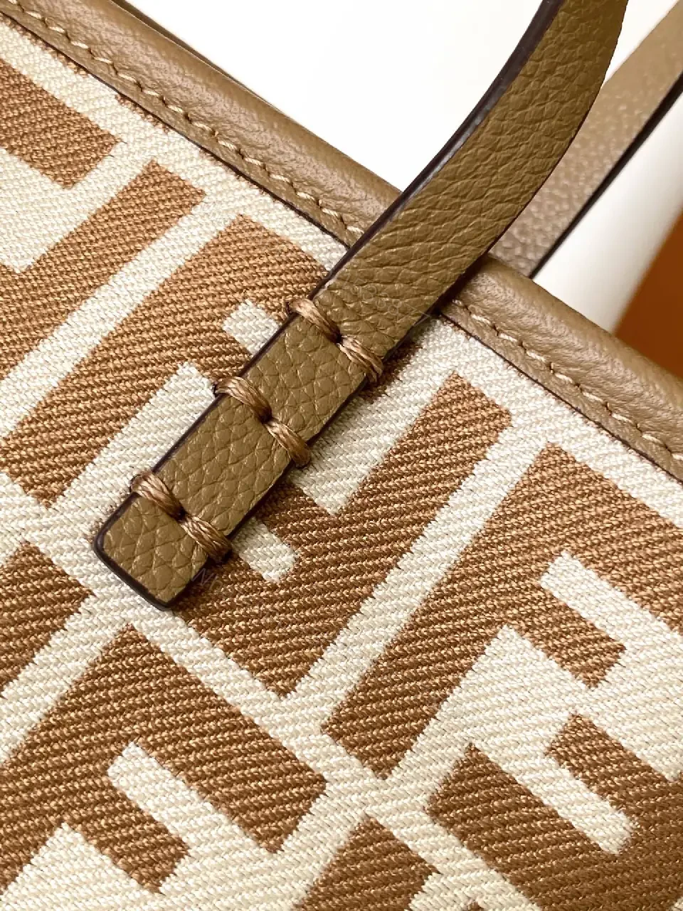 View 6 of Chic Signature Tote – Geometric Patterned, Leather Trim, Structured Everyday Tote