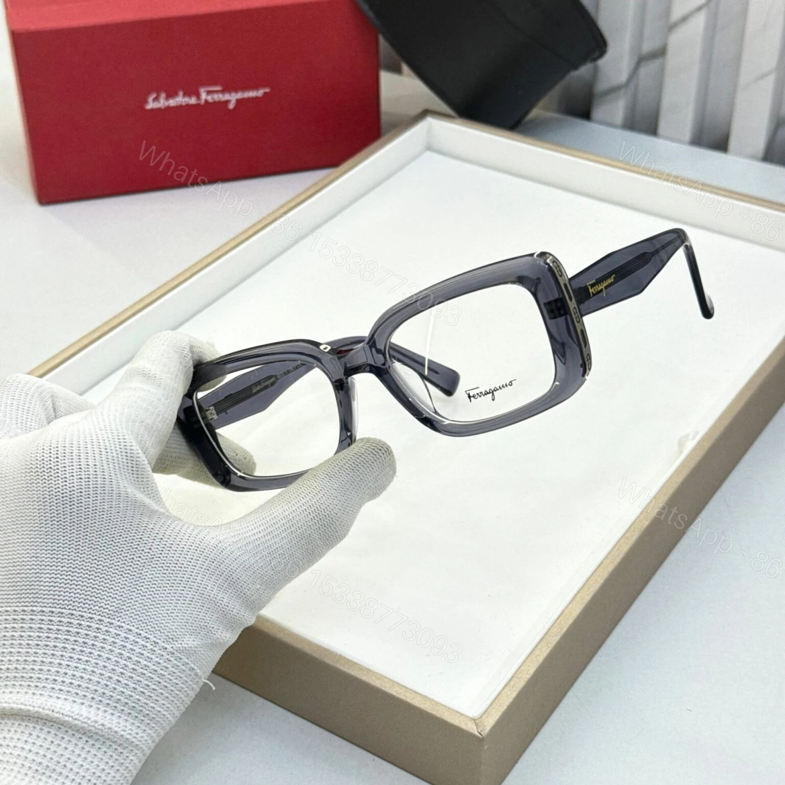 View 2 of Salvatore Ferragamo Rectangular Grey Eyeglasses