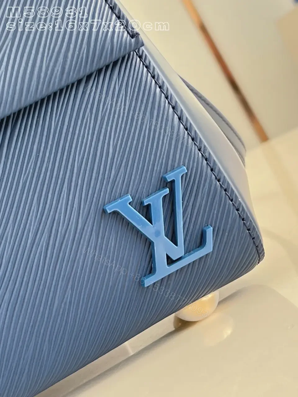 View 2 of Blue Saffiano Leather Structured Bag with Luxe Hardware