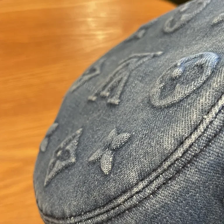 View 2 of Denim LV-Style Monogram Bucket Hat, Premium Streetwear