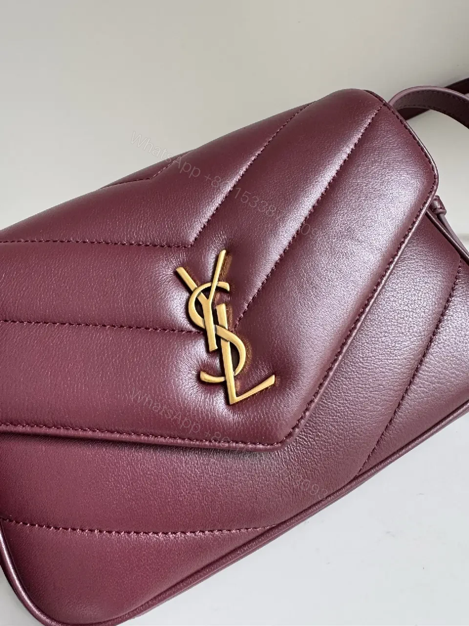 View 5 of Quilted Leather Crossbody Bag: Burgundy, Gold-Tone, Chic Evening