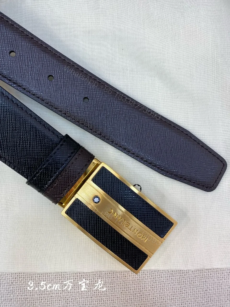 View 4 of Dark Leather Belt with Gold Buckle - Quiet Luxury Style