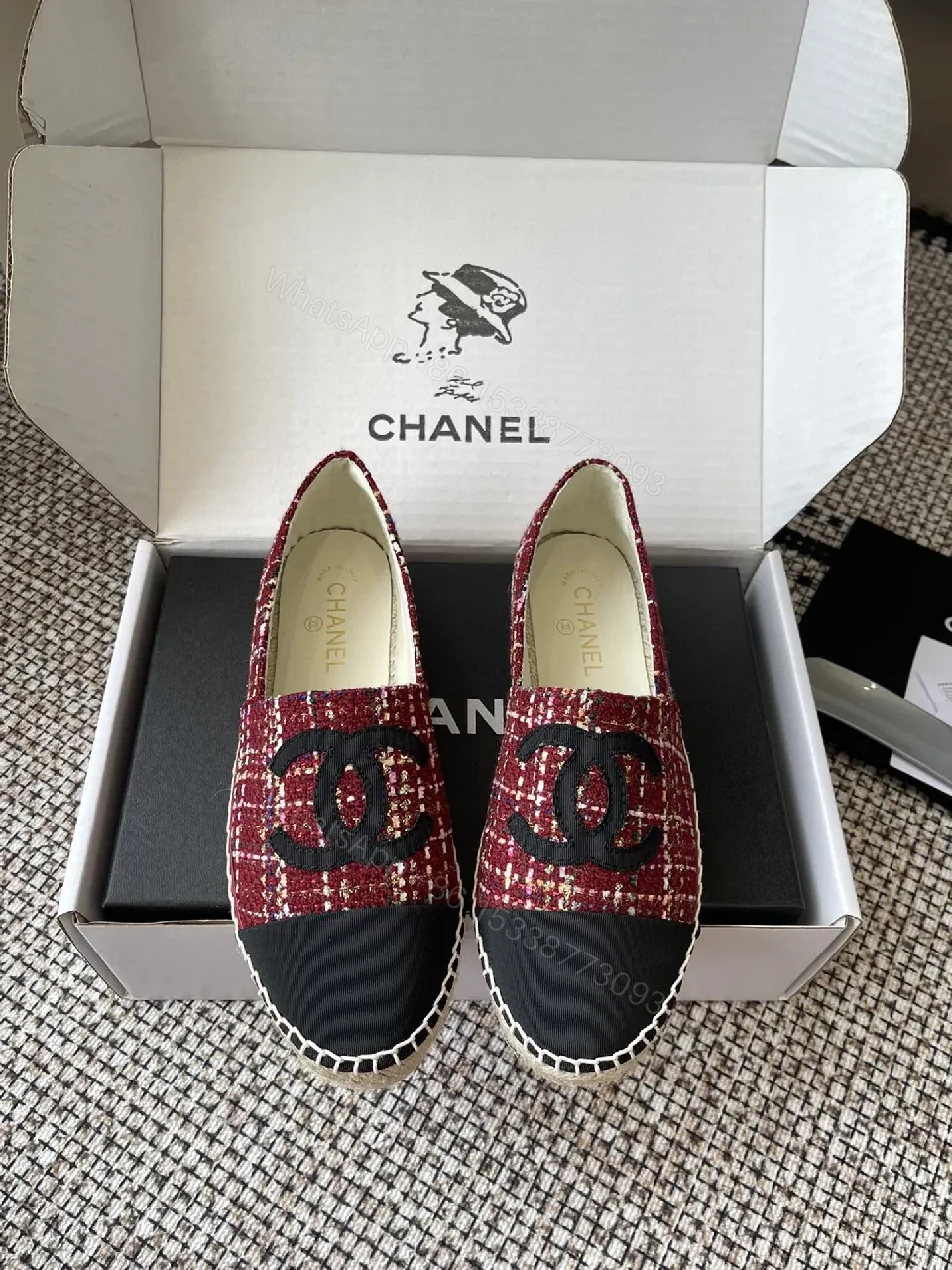 Red Tweed Espadrille Loafer with Double-C Logo — view 1