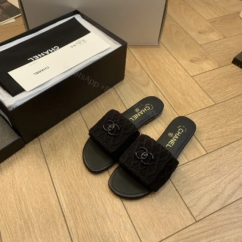 View 8 of Monochrome Knit-Trim Slides: Luxurious Everyday Comfort