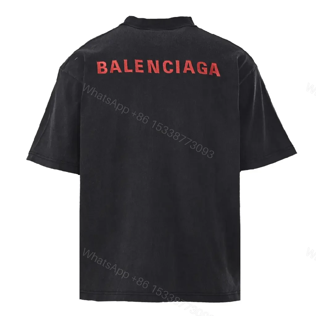 View 2 of Minimalist Black Cotton Tee with Subtle Red Embroidery