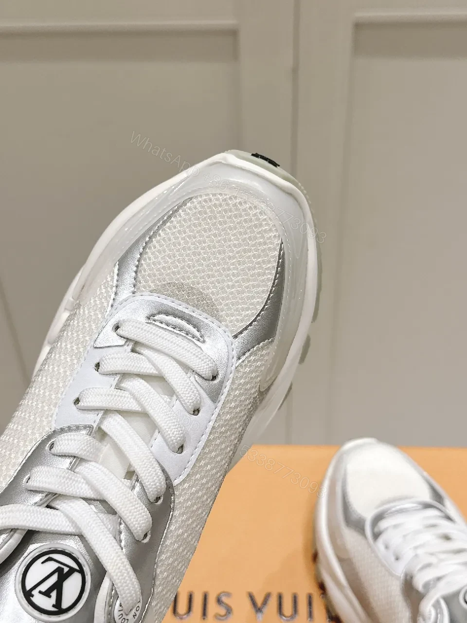 View 3 of White Leather-Trim Runway Sneakers: Luxe Everyday Comfort