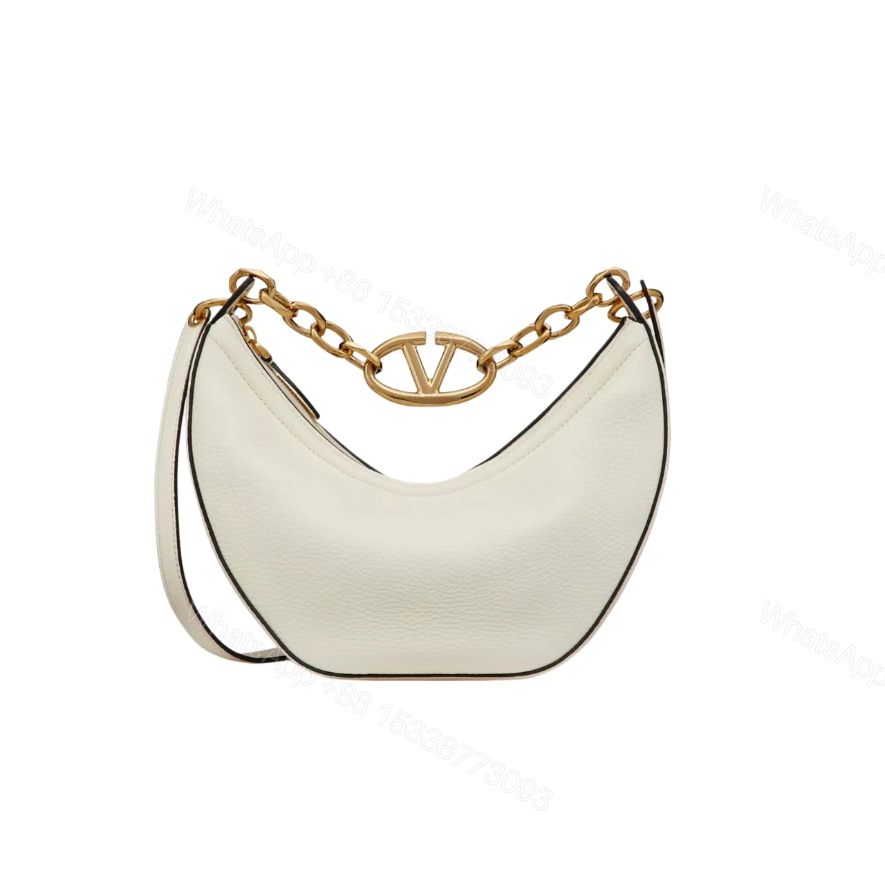VALENTINO GARAVANI SMALL VLOGO MOON HOBO BAG IN GRAINY CALFSKIN WITH CHAIN WHITE 29CM 4W2B0N08JDK 098 — view 1