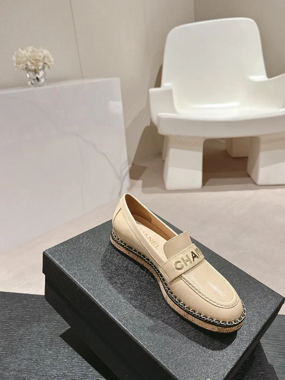 View 8 of Beige Leather Slip-On Loafers: Luxe Comfort Style