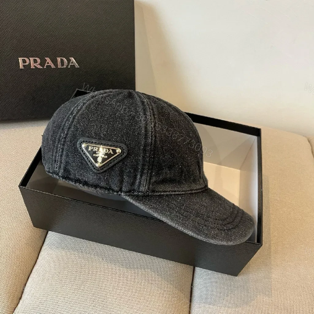 View 4 of Denim-Texture Cap with Subtle Prada Emblem, Casual Luxe Cap