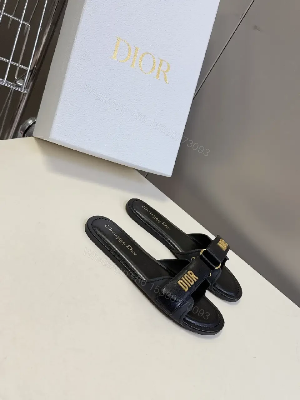 View 8 of Chic Minimalist Slide Sandals with Gold Logo Accent