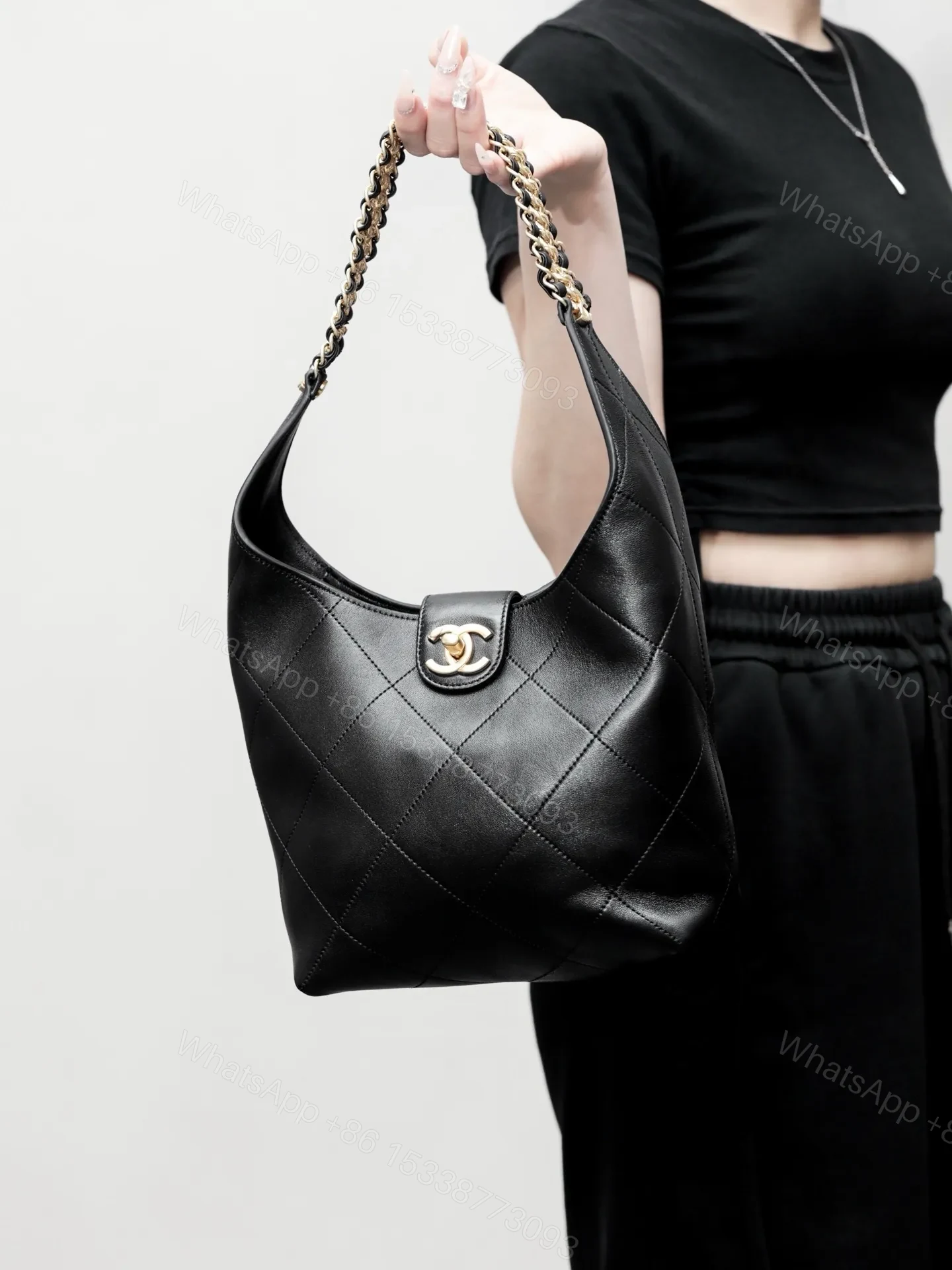 View 5 of Chanel 25P Hobo bag in black lambskin