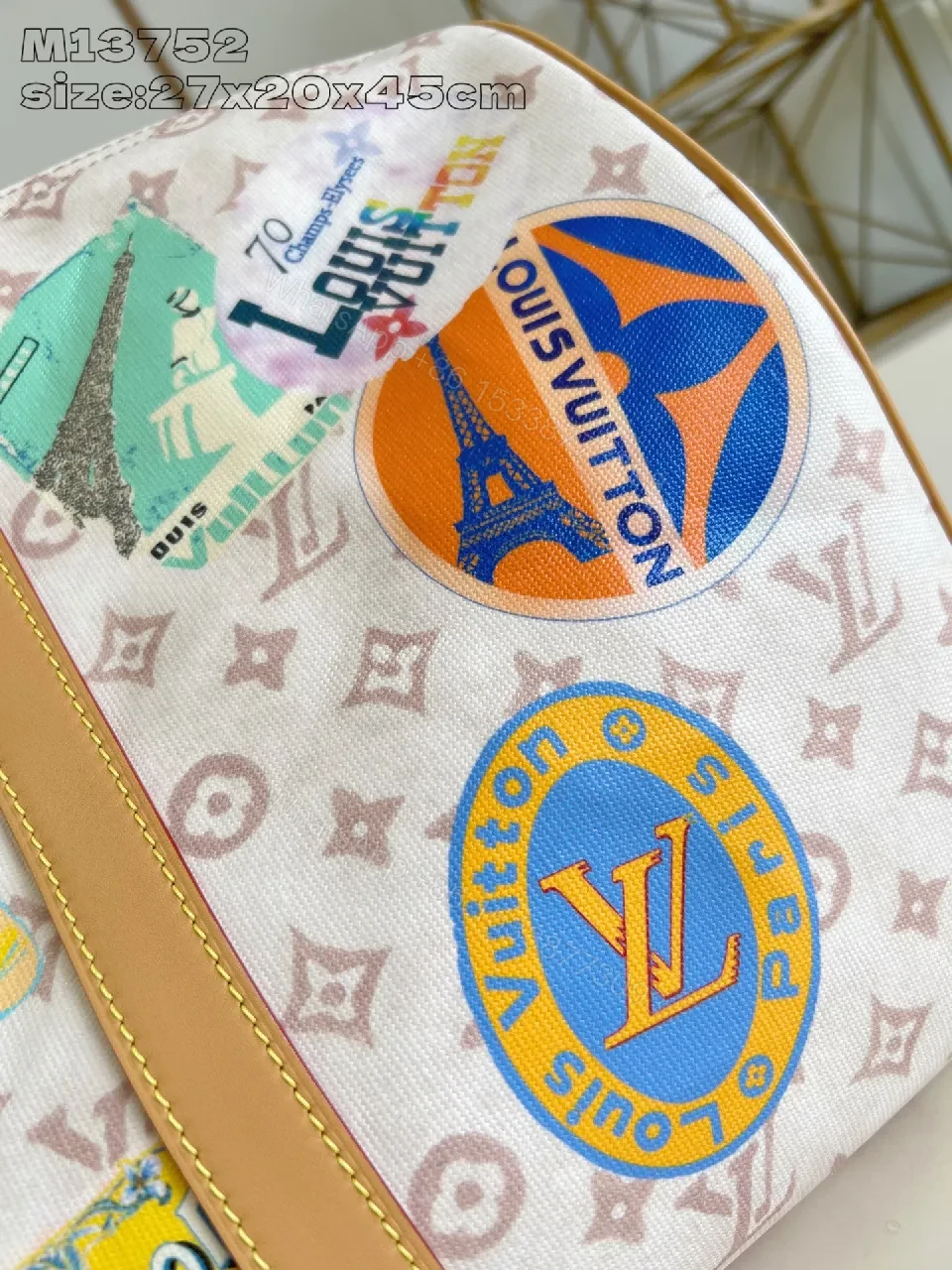 View 4 of Patchwork LV-Inspired Travel Satchel - Bold, Luxe, Durable
