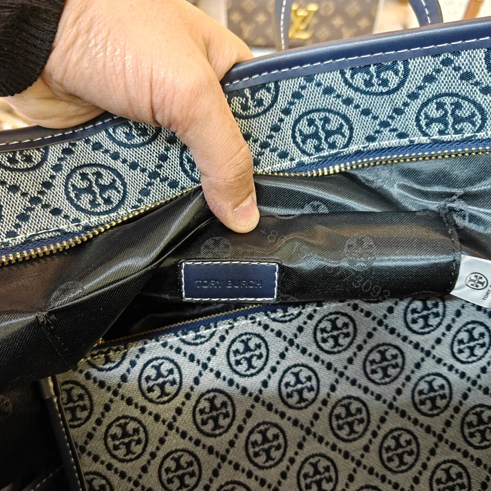 View 12 of First Copy Tory Burch T Monogram Large Zip Tote Bag Navy Blue