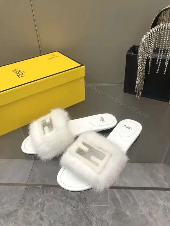 View 6 of White Faux-Fur Rim Slide Sandals: Luxury Comfort, Minimalist Chic