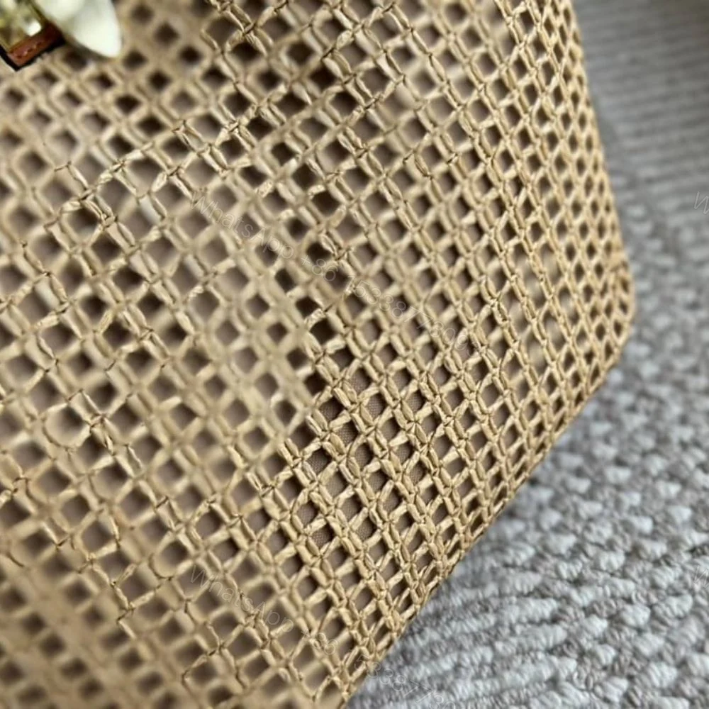 View 7 of Valentino Garavani Rockstud Raffia Tote Bag Brown 31cm