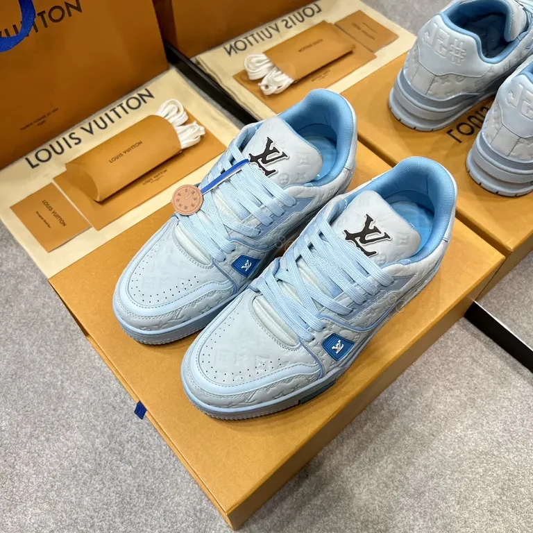 View 3 of Light-Blue LV-Infused Low-Top Sneakers: Couture-Elevated Comfort