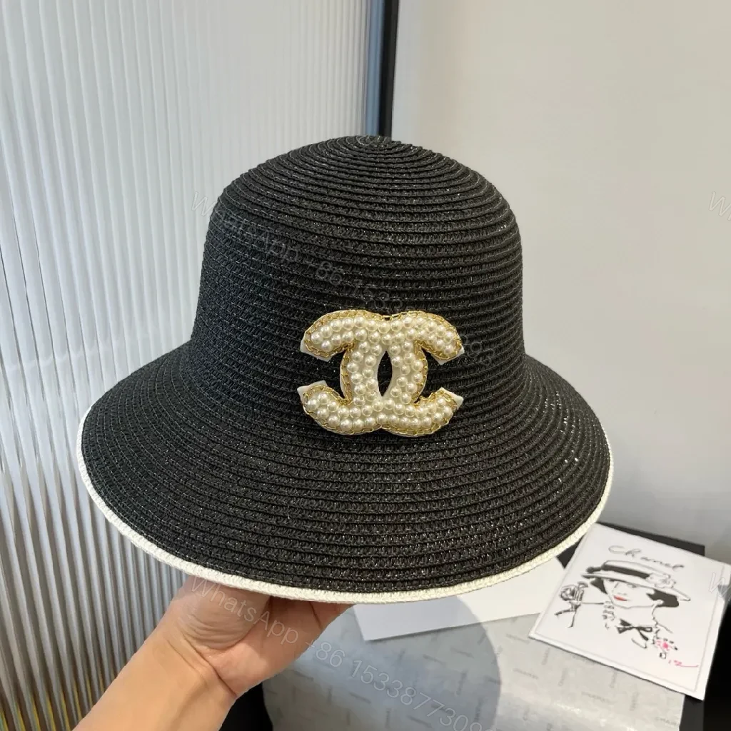 Black Pearl-Embellished Bucket Hat with Luxe Logo — view 1