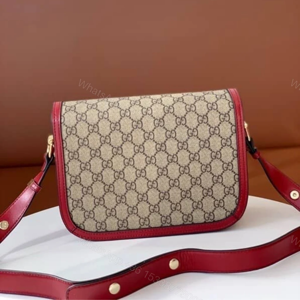 View 3 of Gucci Horsebit 1955 Soft Small Shoulder Bag Beige Red 25cm