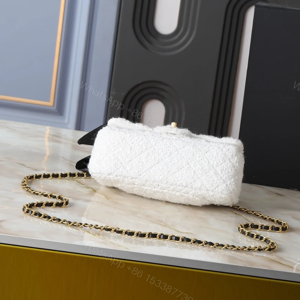 View 5 of Chanel Mini Flap Bag With Top Handle Velvet Silk And Gold Tone Metal White 20Cm As5875 B22482 Mb103