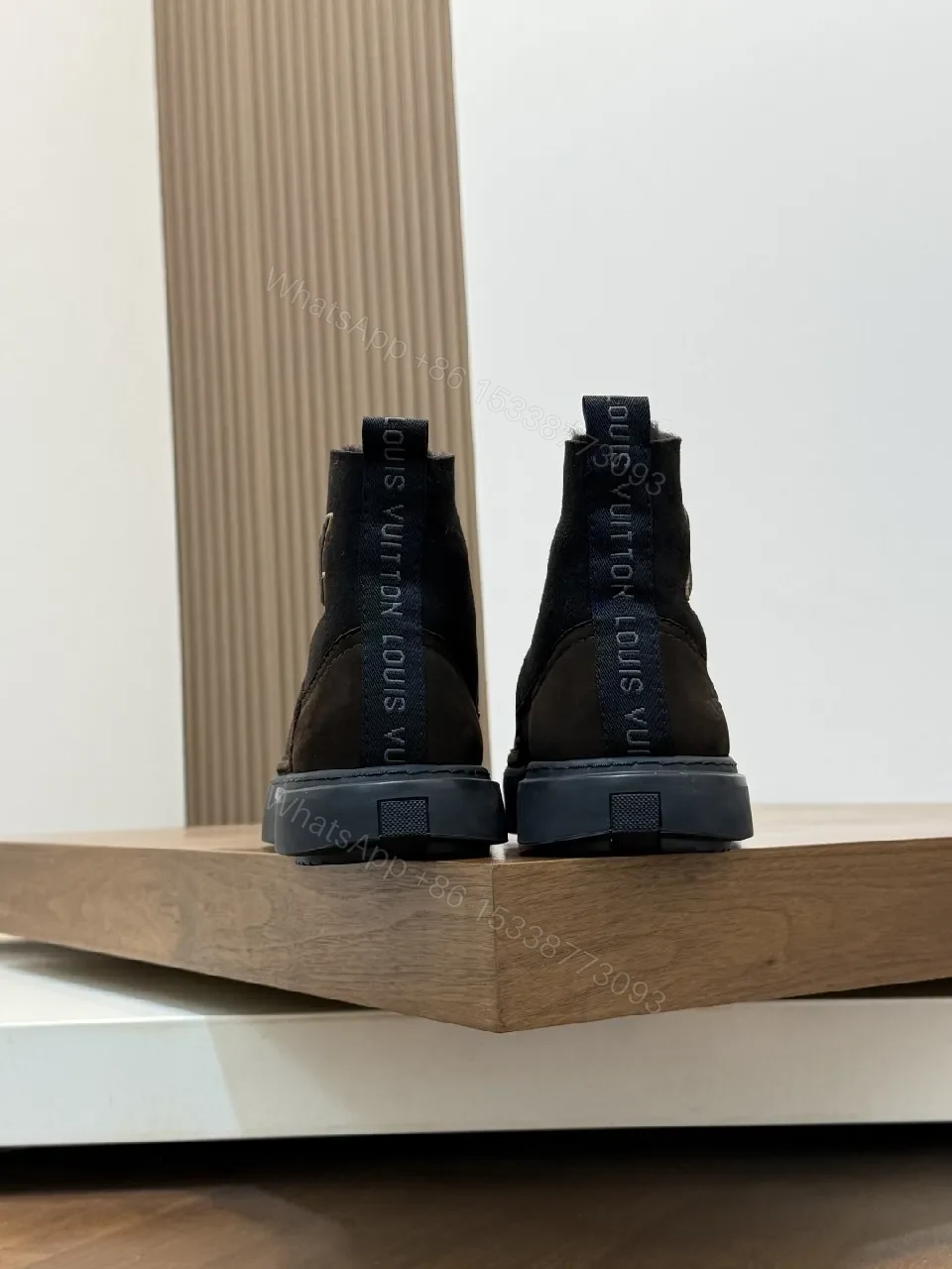 View 4 of Textured Suede Chelsea Boot with Monogram Accent, Shearling Interior