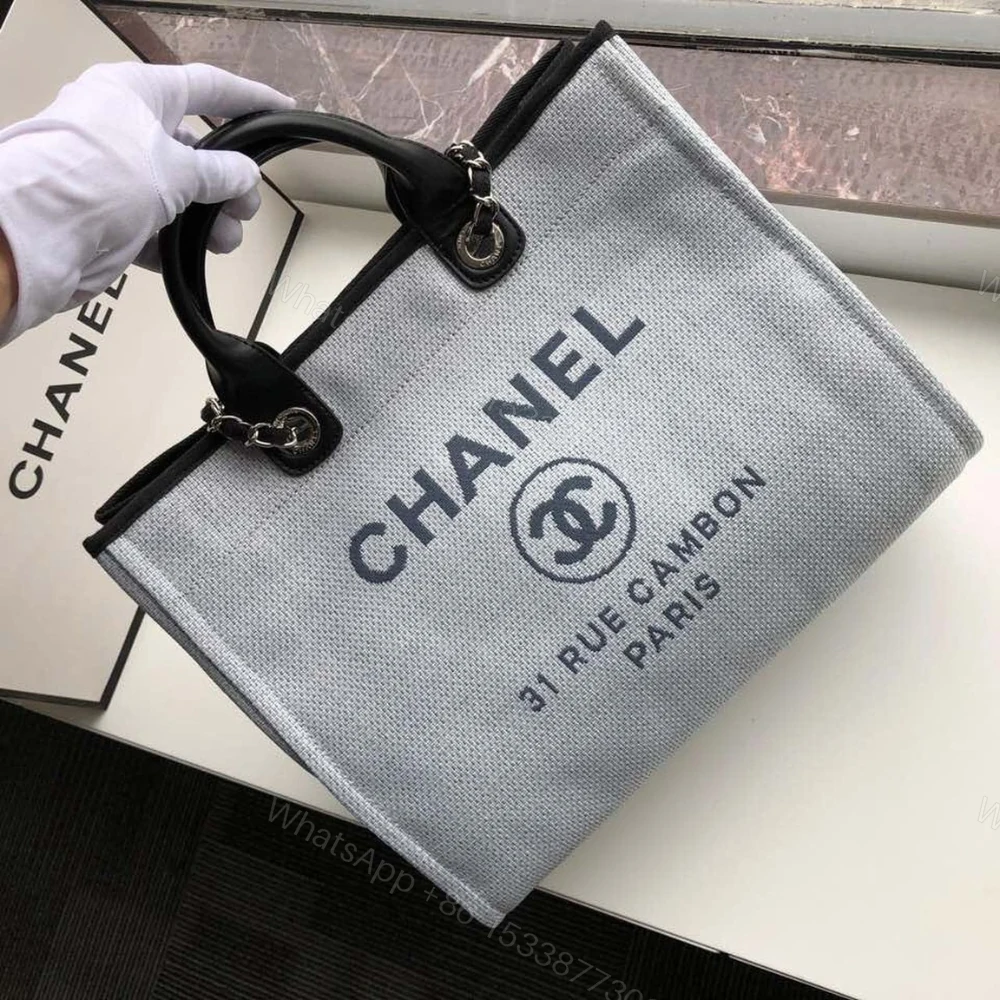 View 4 of Chanel Deauville Tote White Gray 38cm A66941