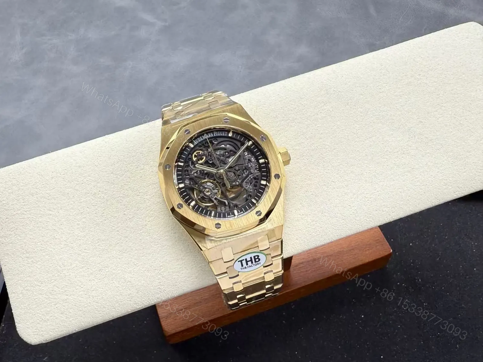 View 24 of Replica Audemars Piguet Royal Oak Openworked 15407 Yellow Skeleton Dial
