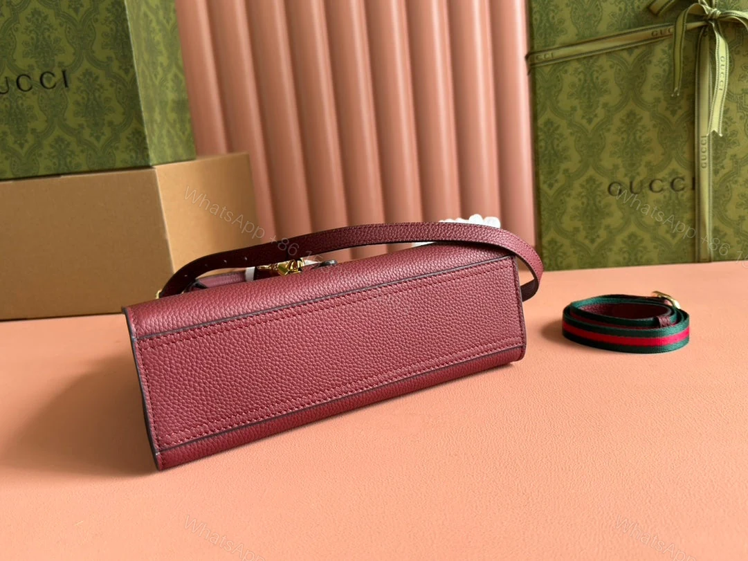 View 4 of SMALL JACKIE TOTE 24 IN BURGUNDY LAMBSKIN