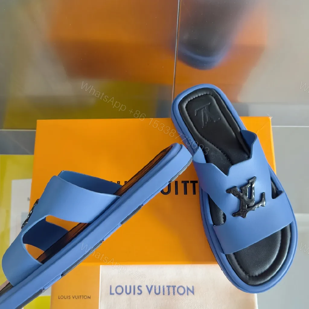 View 9 of Blue Leather Slip-Ons with LV Detail, Cushioned, Slip-On Shoes