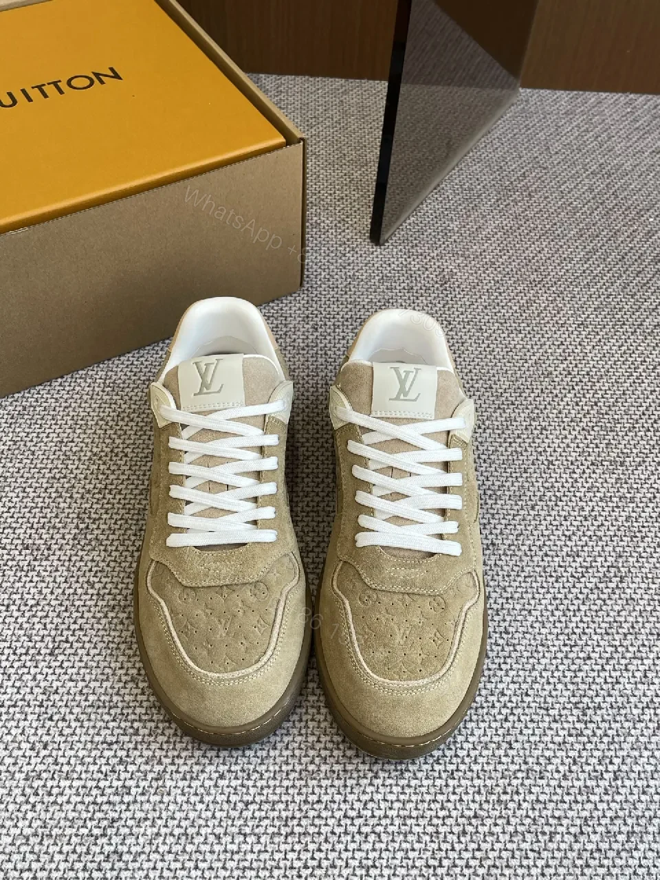 Beige Suede Low-Top Sneakers with Luxe Accents — view 1