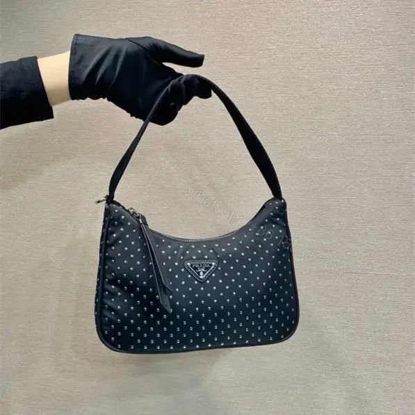 View 9 of 高仿Prada*RE-Nylon系列1BC515鉚釘單肩包黑色Mini免檢版